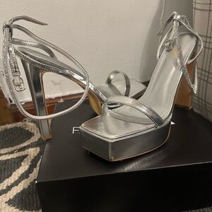 Fashion Nova Metallic Silver Platforms